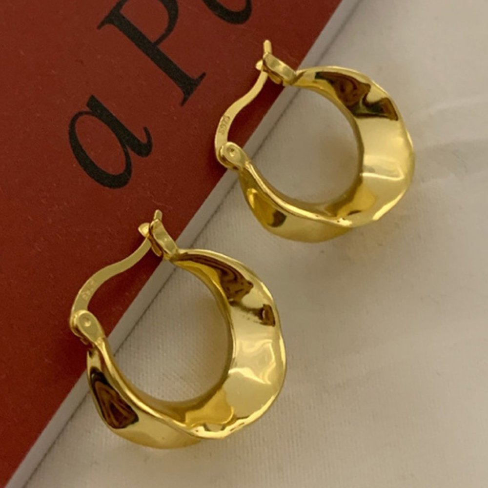 #NEW 925 Sterling Silver Round Irregular Hoop Earrings
